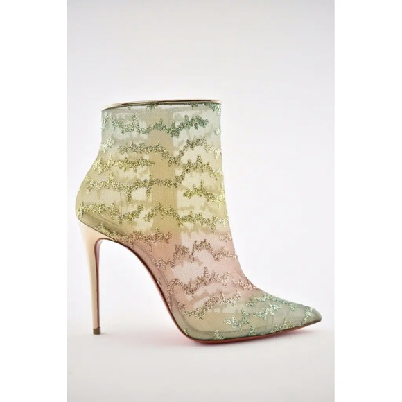 Christian Louboutin Nancy Bootie 100 Multicolor Glitter Mesh Pump Heel Boot 40 - Picture 2 of 12